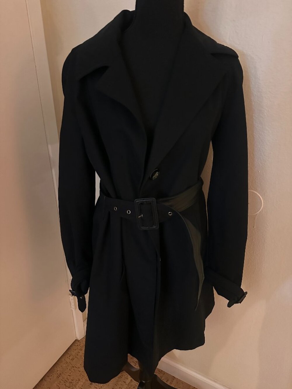 D&G Dolce & Gabbana Black Belted Trench Coat IT 44 Leather Trim
